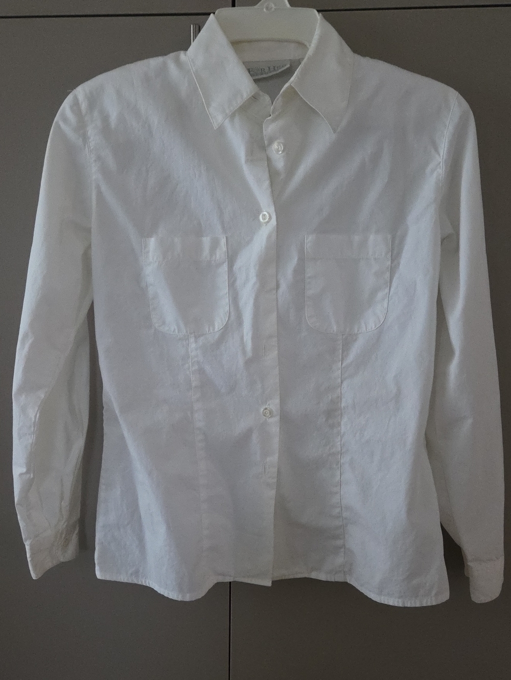 Van Heusen White Button-Down Shirt with  Pockets & Shoulder Pads